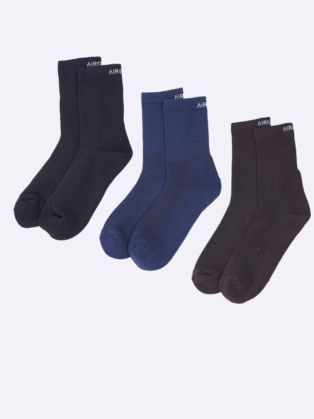 

AIR GARB Unisex Pack Of 3 Breathable Cushioned Calf-Length Socks, Blue