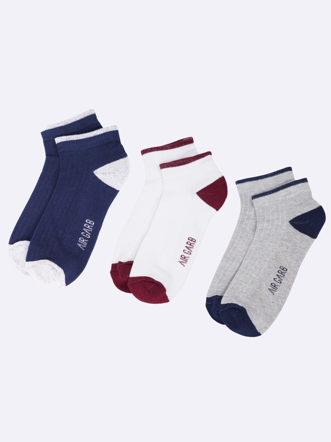 

AIR GARB Unisex Pack Of 3 Breathable Color-Blocked Cushioned Low Cut Ankle-Length Socks, White