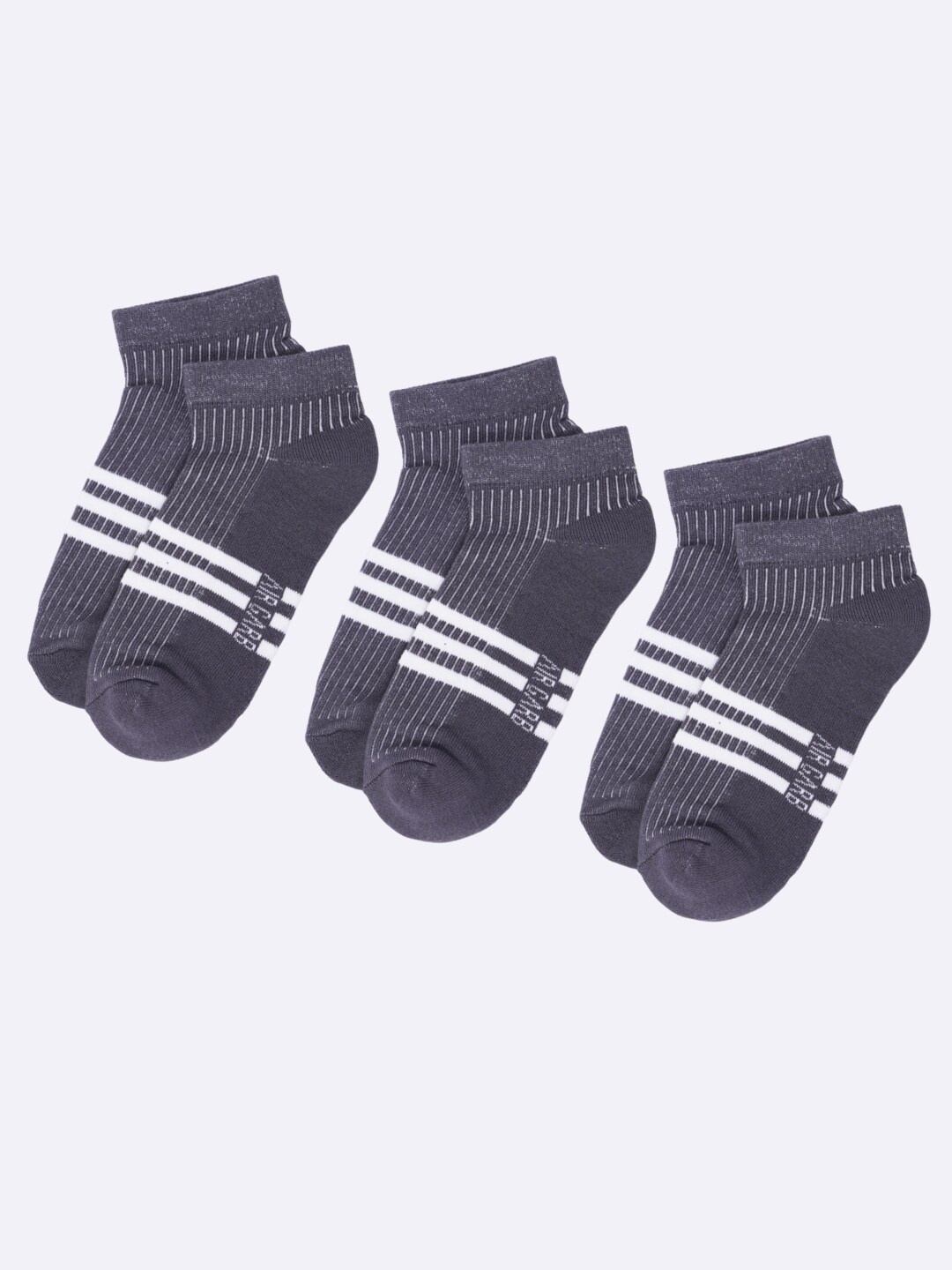 

AIR GARB Pack Of 3 Striped Ankle-Length Socks, Grey