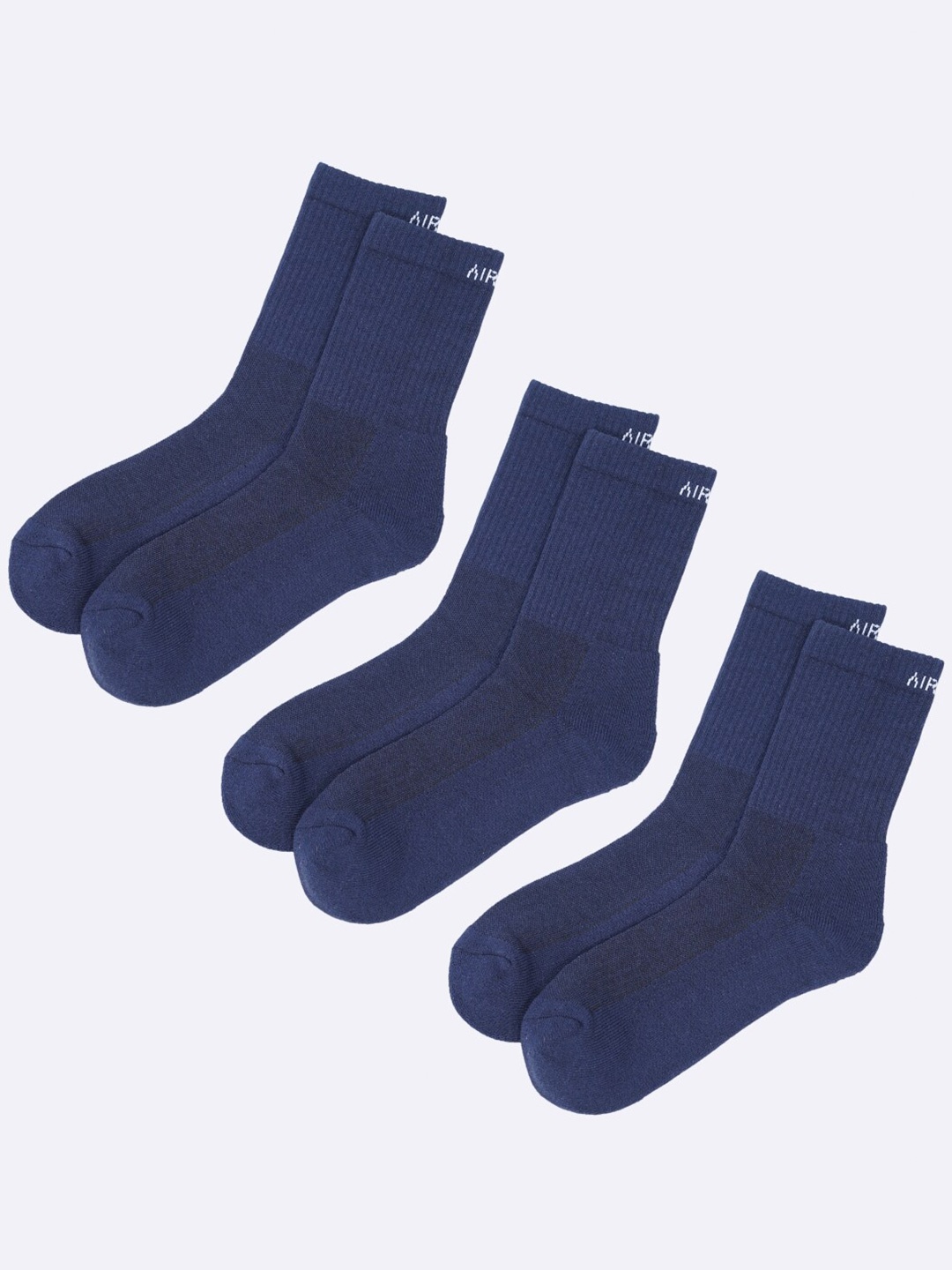 

AIR GARB Pack Of 3 Printed detail Crew-length Socks, Navy blue