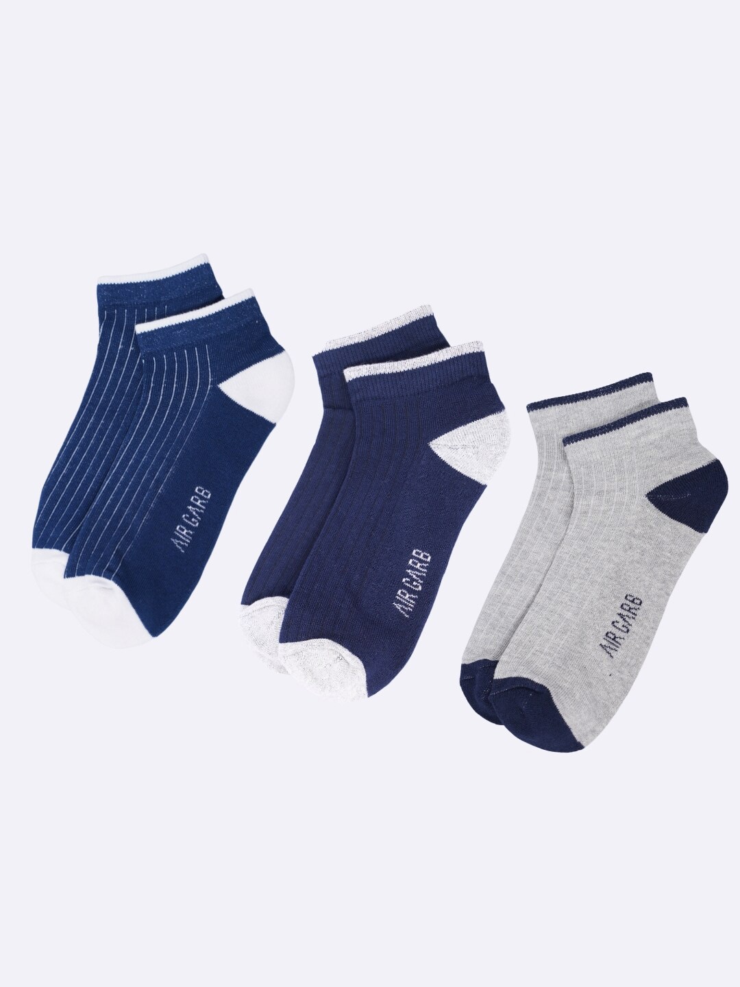 

AIR GARB Pack Of 3 Ankle-Length Socks, Blue