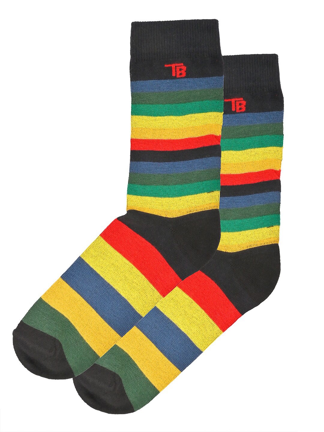 

Tistabene Unisex Striped Cotton Calf-Length Socks, Black