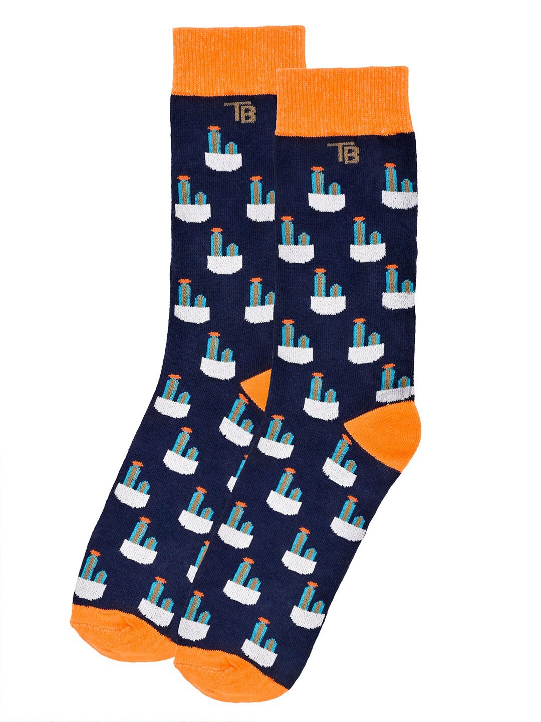 

Tistabene Printed Cotton Calf-length Socks, Blue