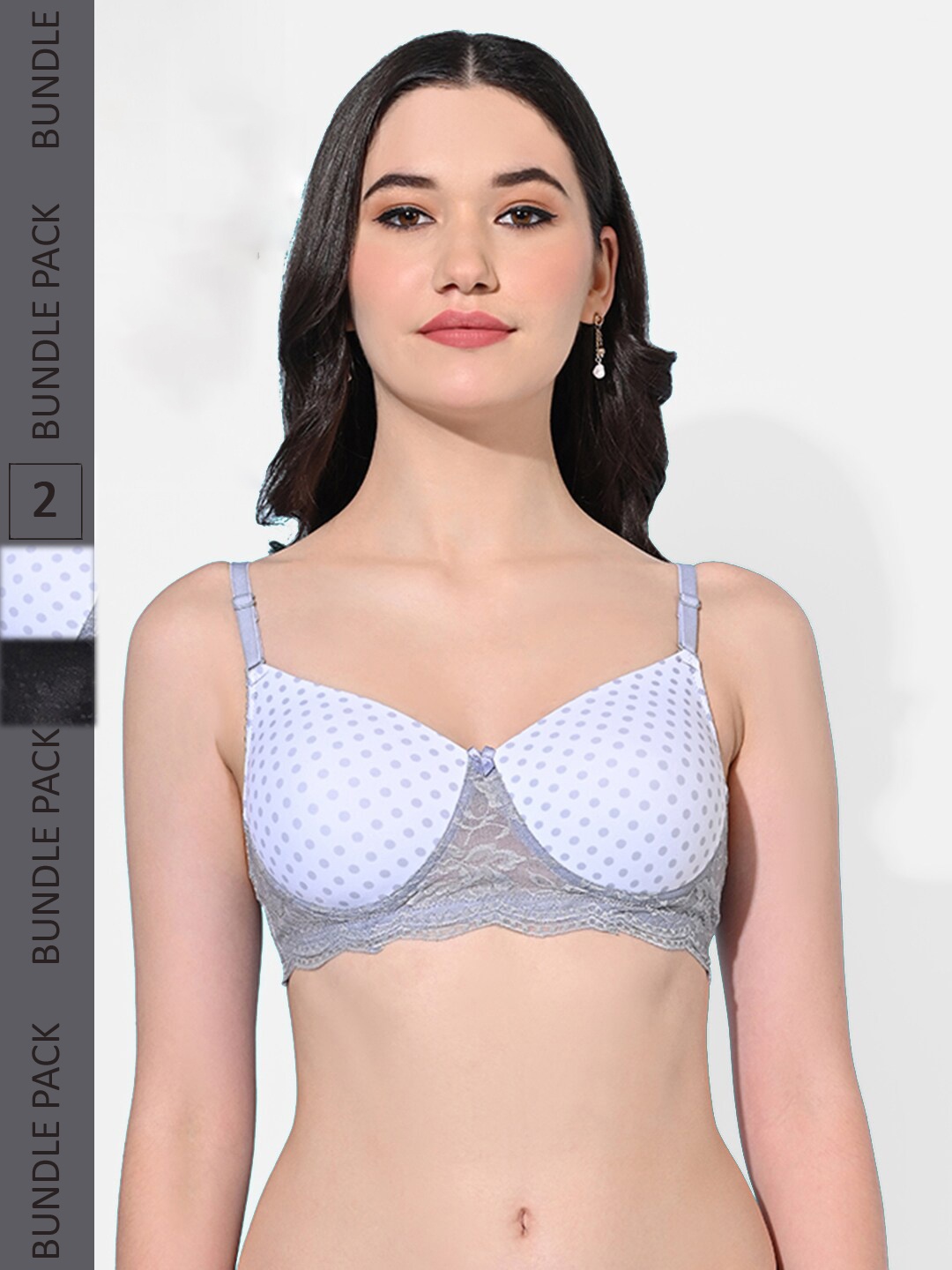 

FIMS Pack Of 2 Polka Dot Full Coverage Super Spport Everyday Bra All Day Comfort, Grey