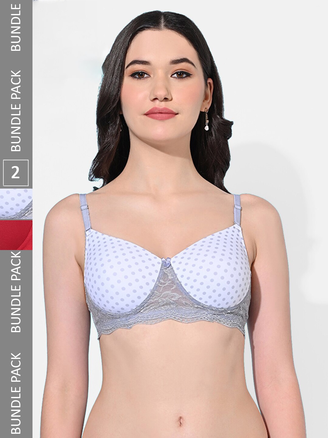 

FIMS Pack Of 2 Printed Full Coverage Super Spport Everyday Bra All Day Comfort, White