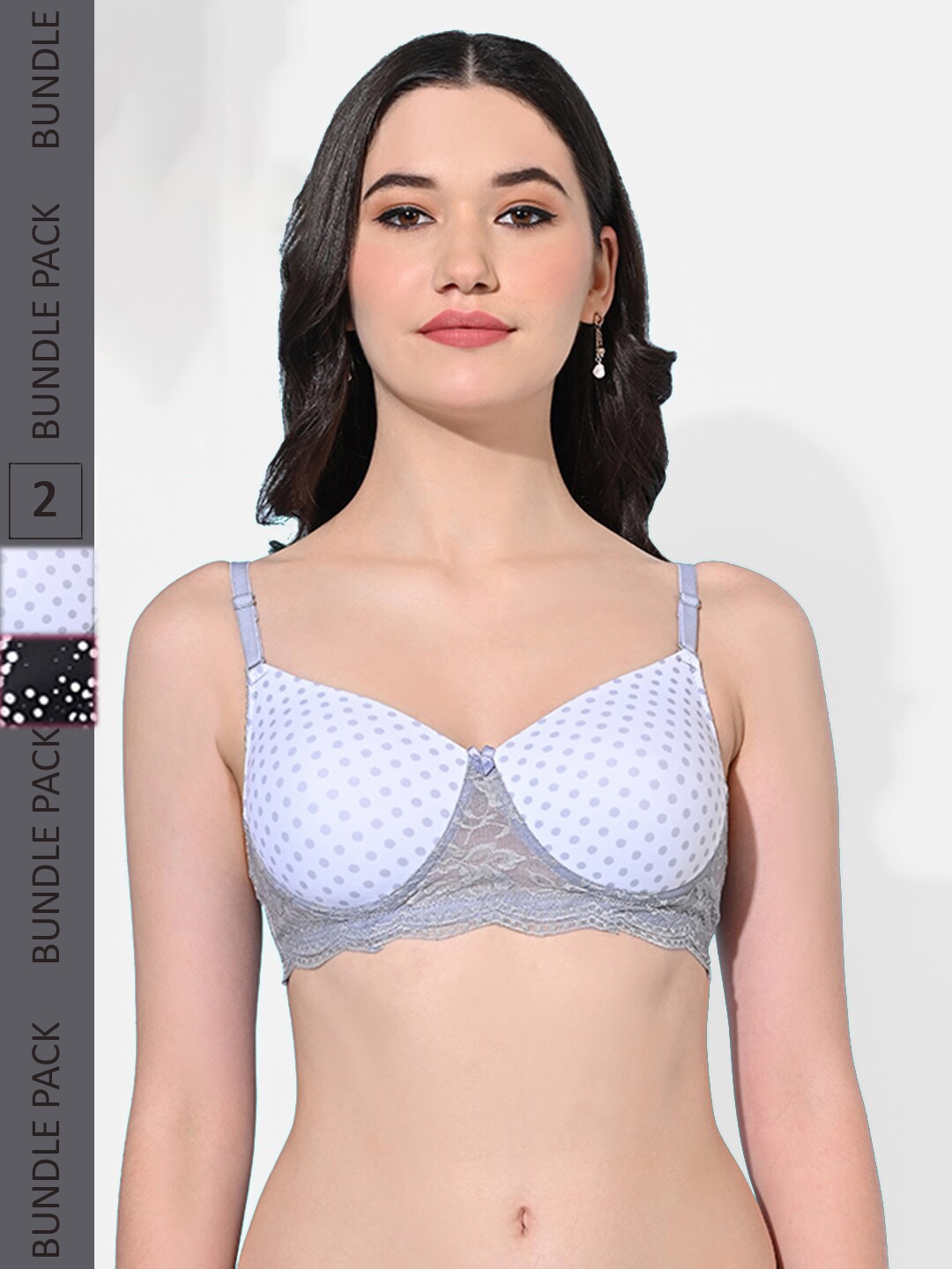 

FIMS Pack Of 2 Printed Full Coverage Lightly Padded Everyday Bras All Day Comfort, White