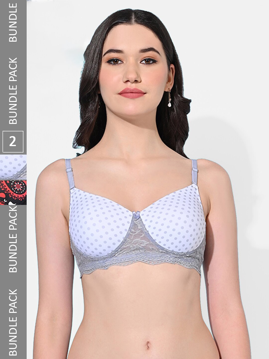 

FIMS Pack Of 2 Printed Full Coverage Lightly Padded Everyday Bras All Day Comfort, White