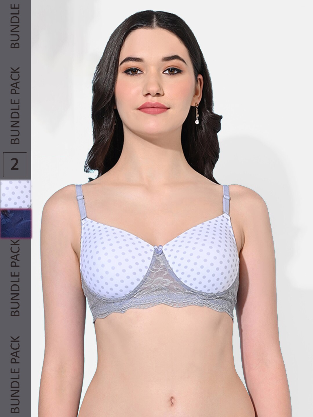 

FIMS Pack Of 2 Printed Full Coverage Lightly Padded Everyday Bras All Day Comfort, White