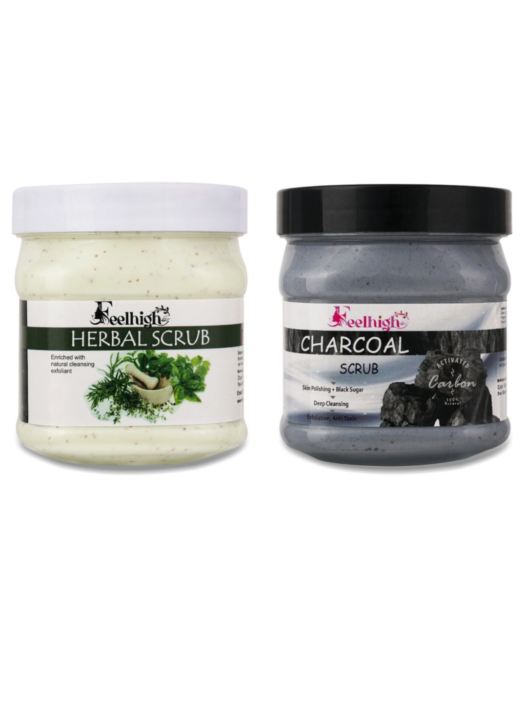 

FEELHIGH Set of 2 Herbal & Charcoal Face Scrubs - 500 ml Each, Green