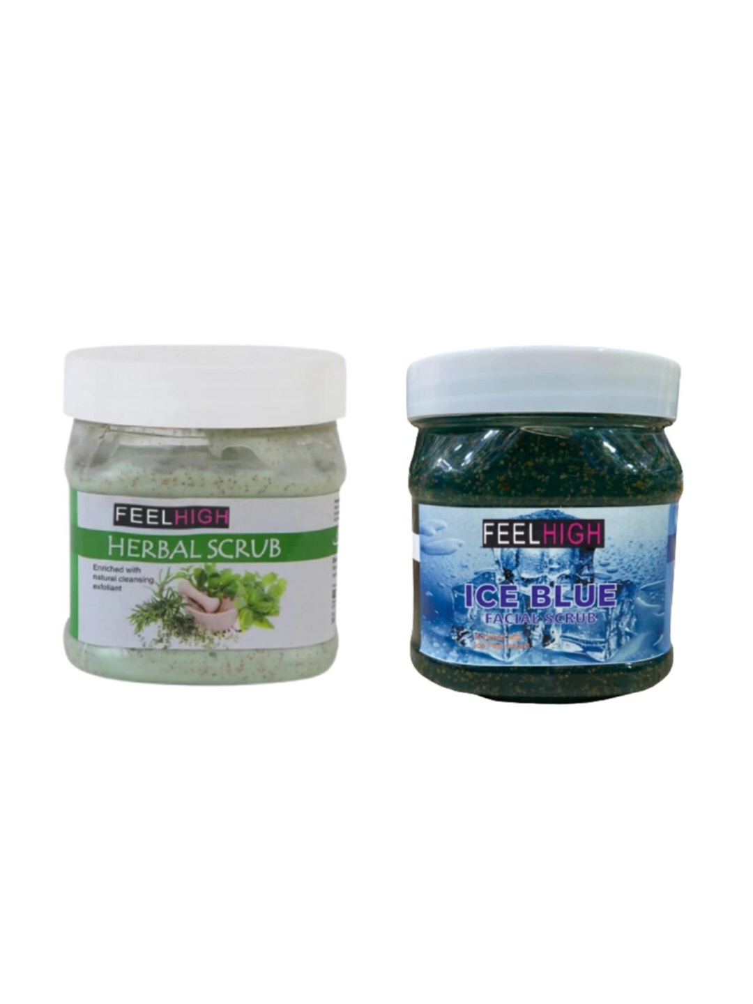 

FEELHIGH Set of 2 Herbal & Ice Blue Face Scrubs - 500 ml Each, Green