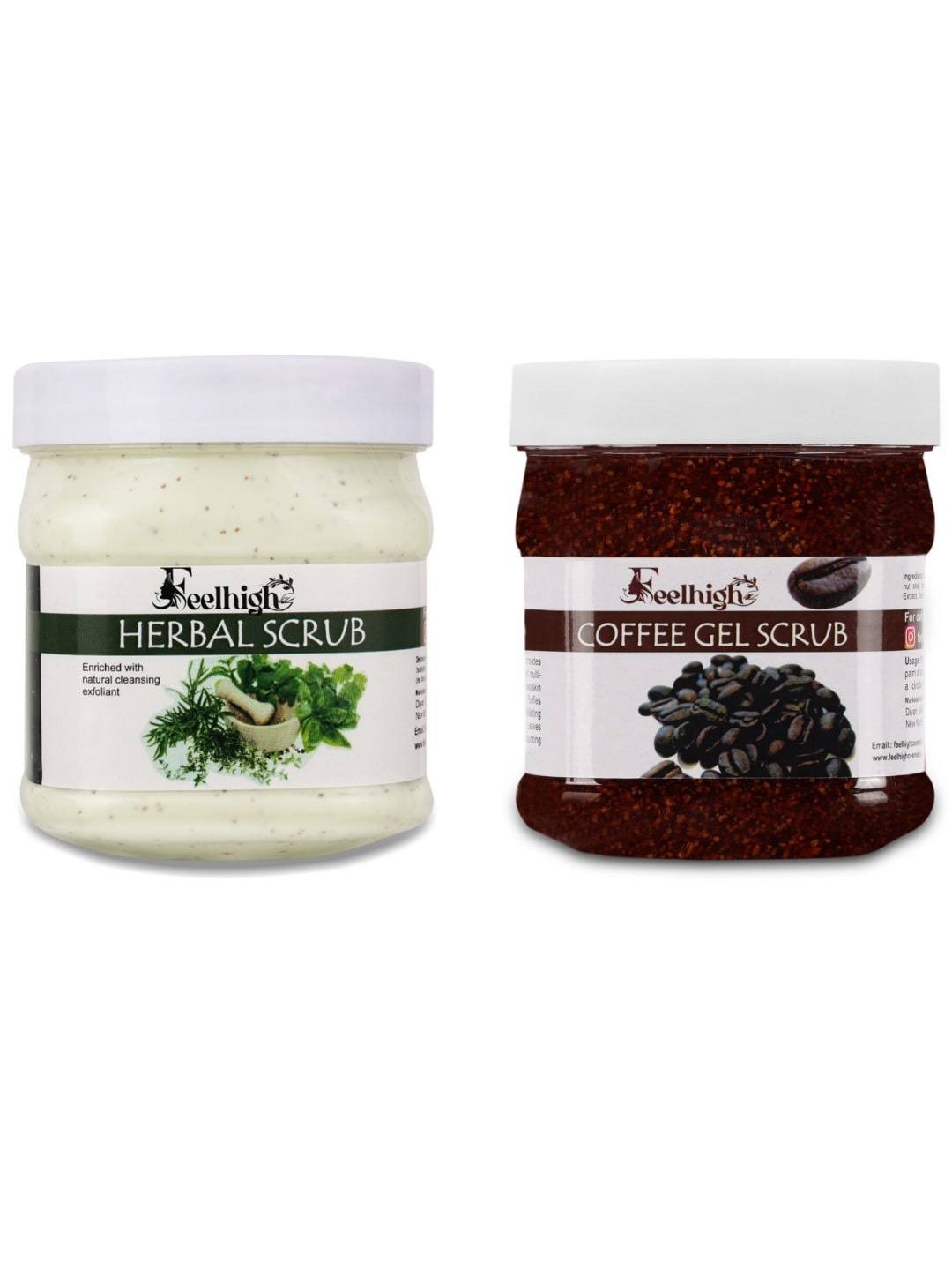 

FEELHIGH Set of 2 Herbal & Coffee Face Scrubs - 500 ml Each, Green