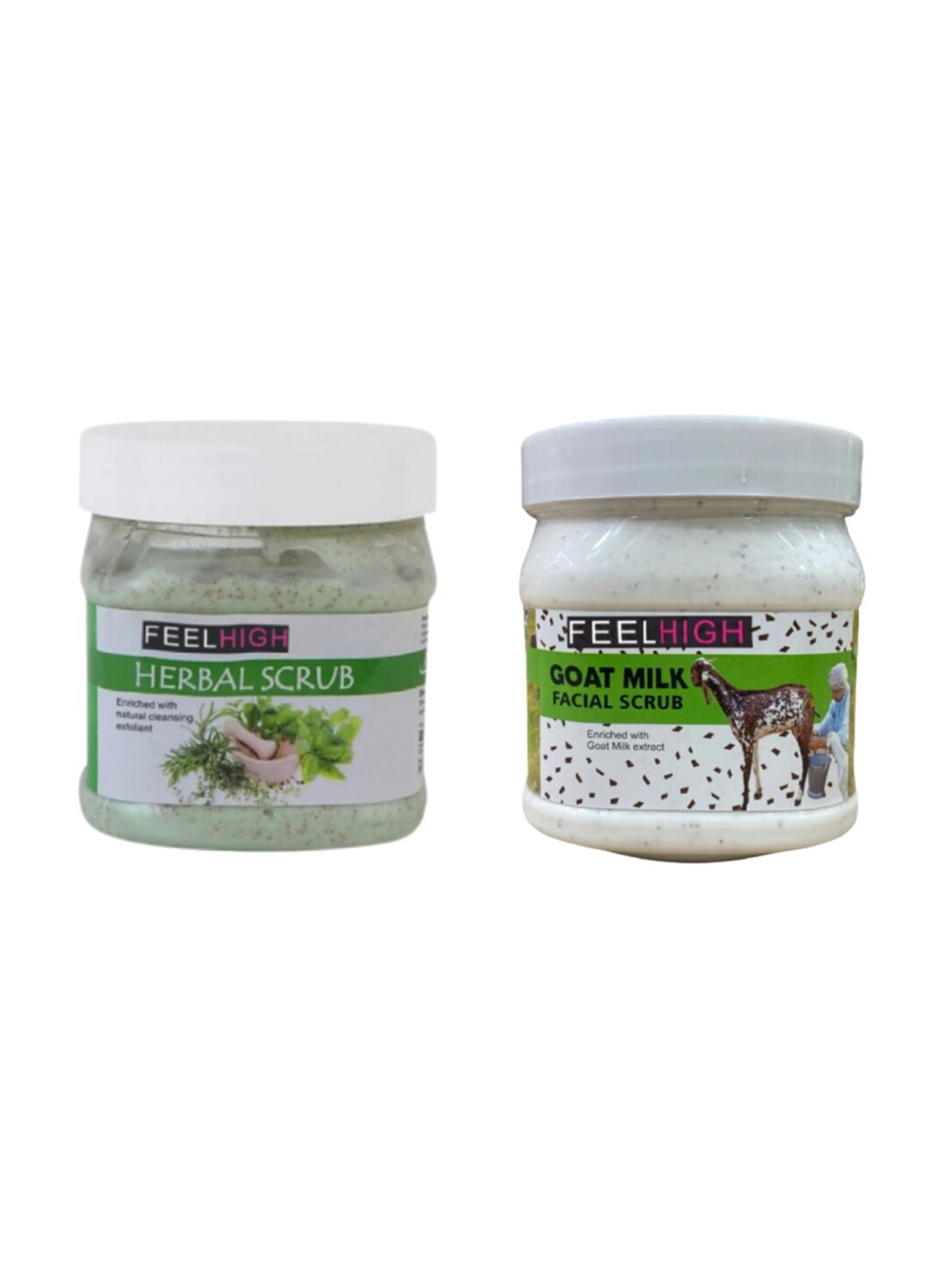 

FEELHIGH Set of 2 Herbal & Goatmilk Face Scrubs - 500 ml Each, Off white