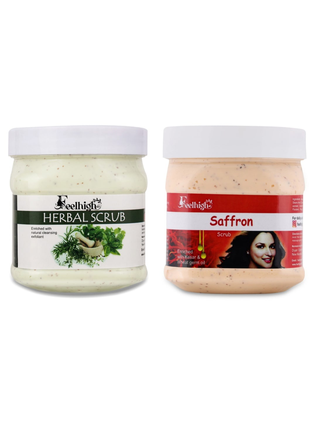 

FEELHIGH Set of 2 Herbal & Saffron Face Scrubs - 500 ml Each, Green