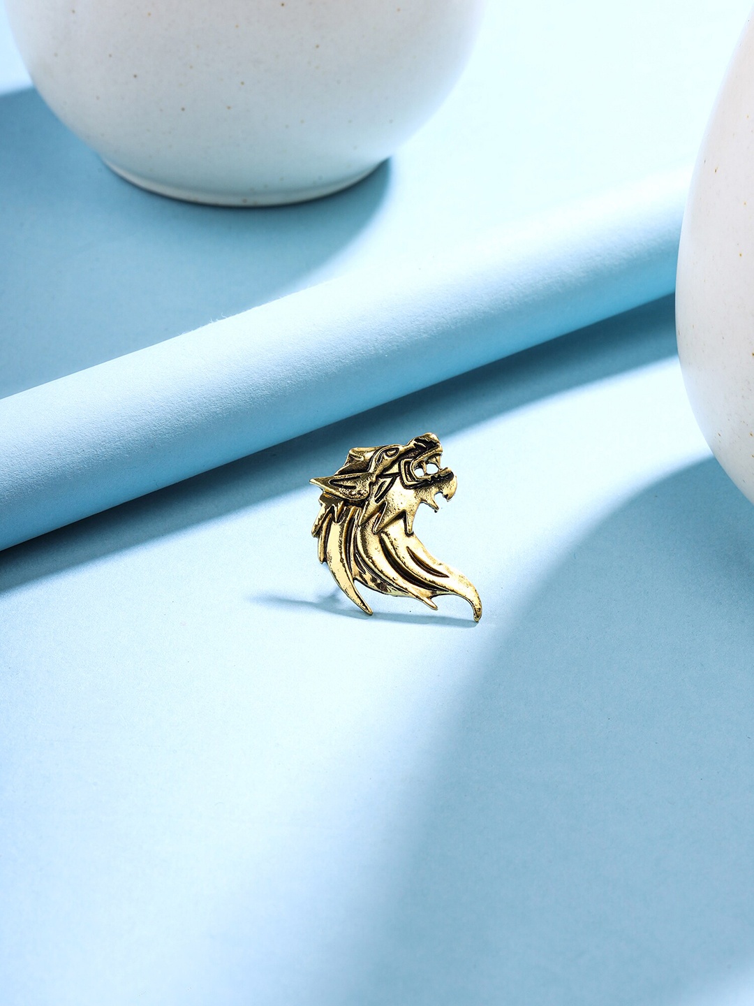 

Yellow Chimes Men Lion Face Brooch, Gold