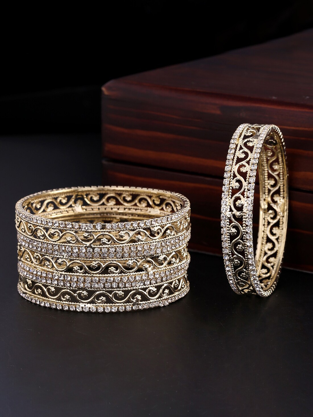 

Yellow Chimes Set Of 4 Gold-plated Crystal-studded Bangles