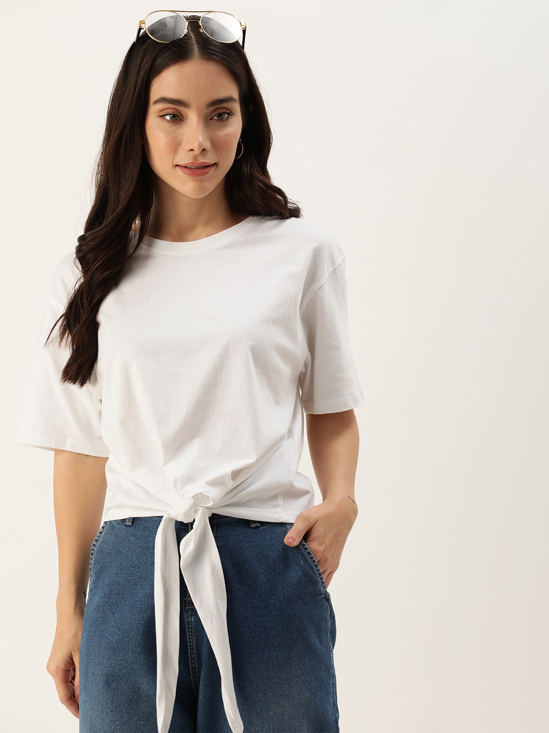 

Mast & Harbour Pure Cotton T-shirt with Tie-ups, White