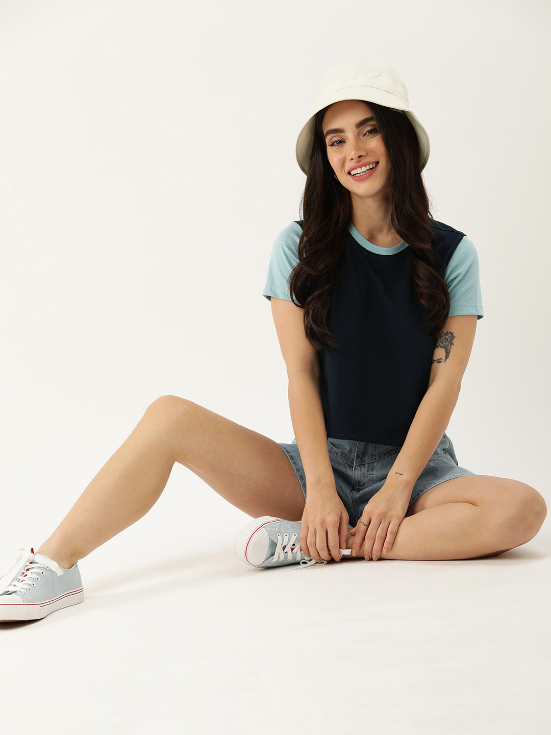 

Mast & Harbour Pure Cotton Crop T-shirt, Navy blue