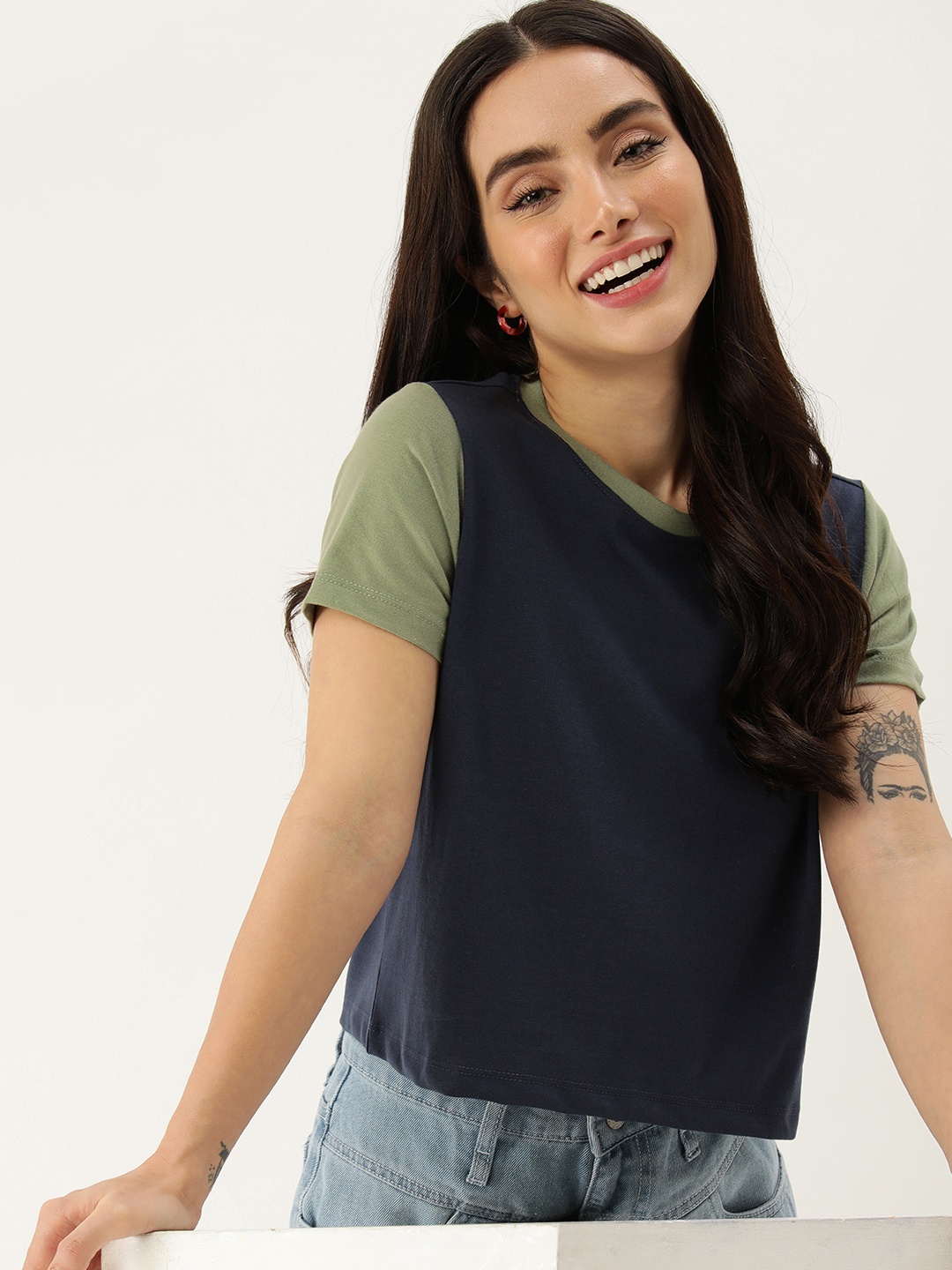 

Mast & Harbour Pure Cotton Round Neck Casual T-shirt, Navy blue