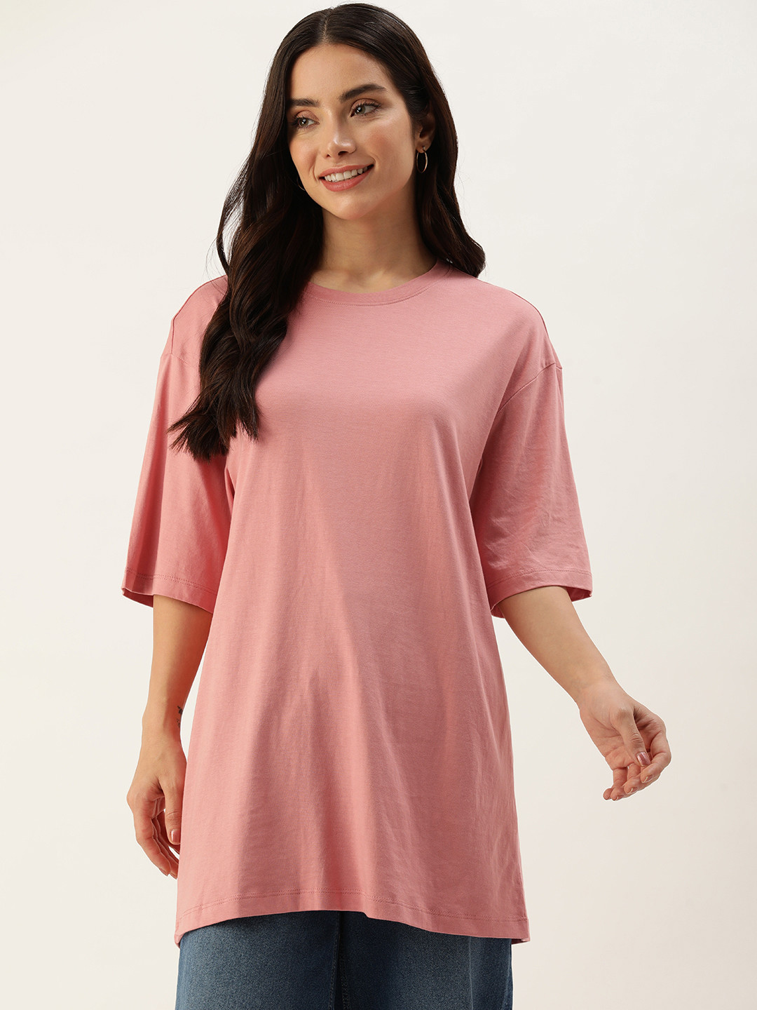 

Mast & Harbour Drop-Shoulder Sleeves Longline T-shirt, Pink
