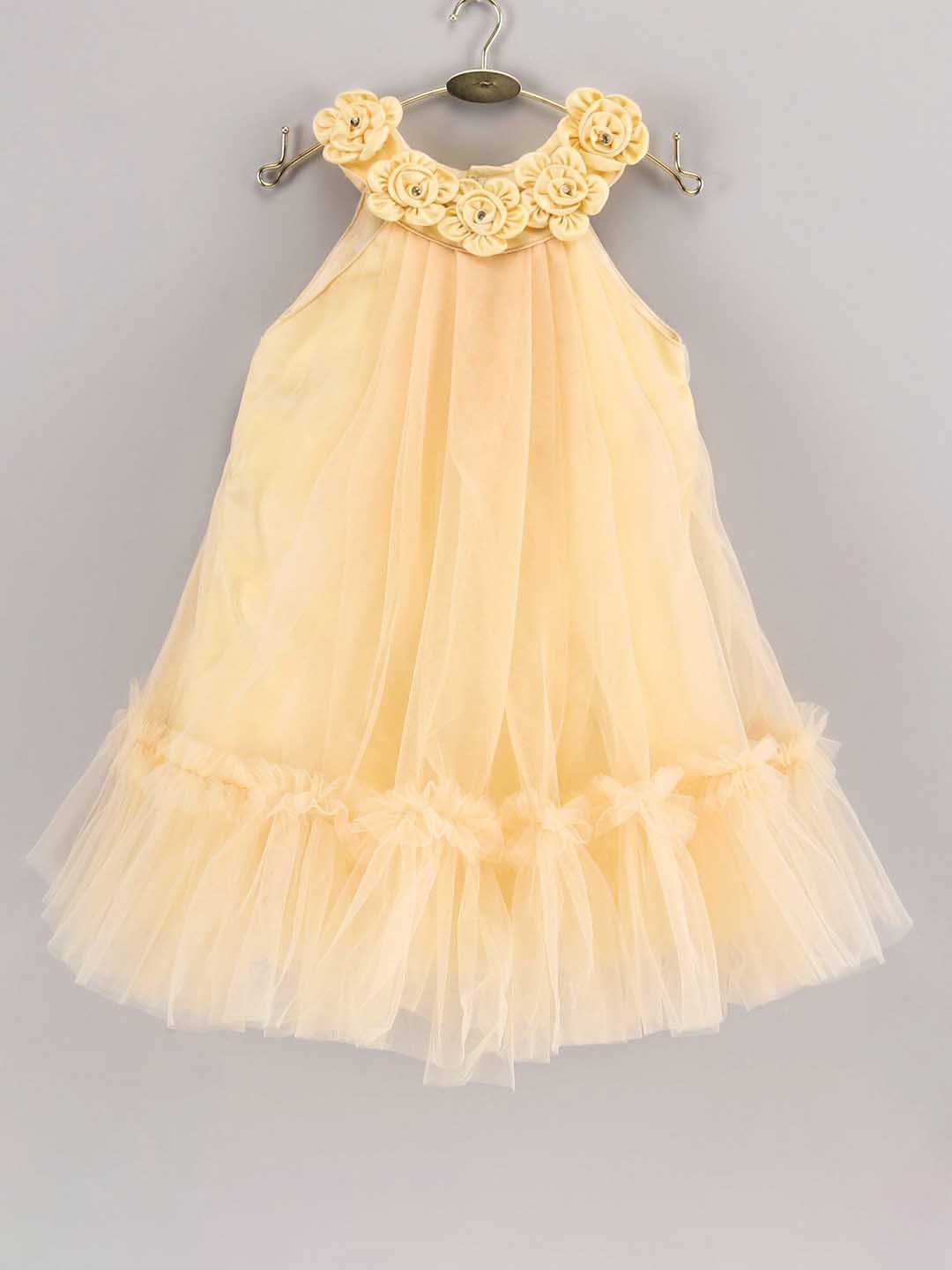 

Enfance Girls Round Neck Corsage Detailed A-Line Dress, Yellow