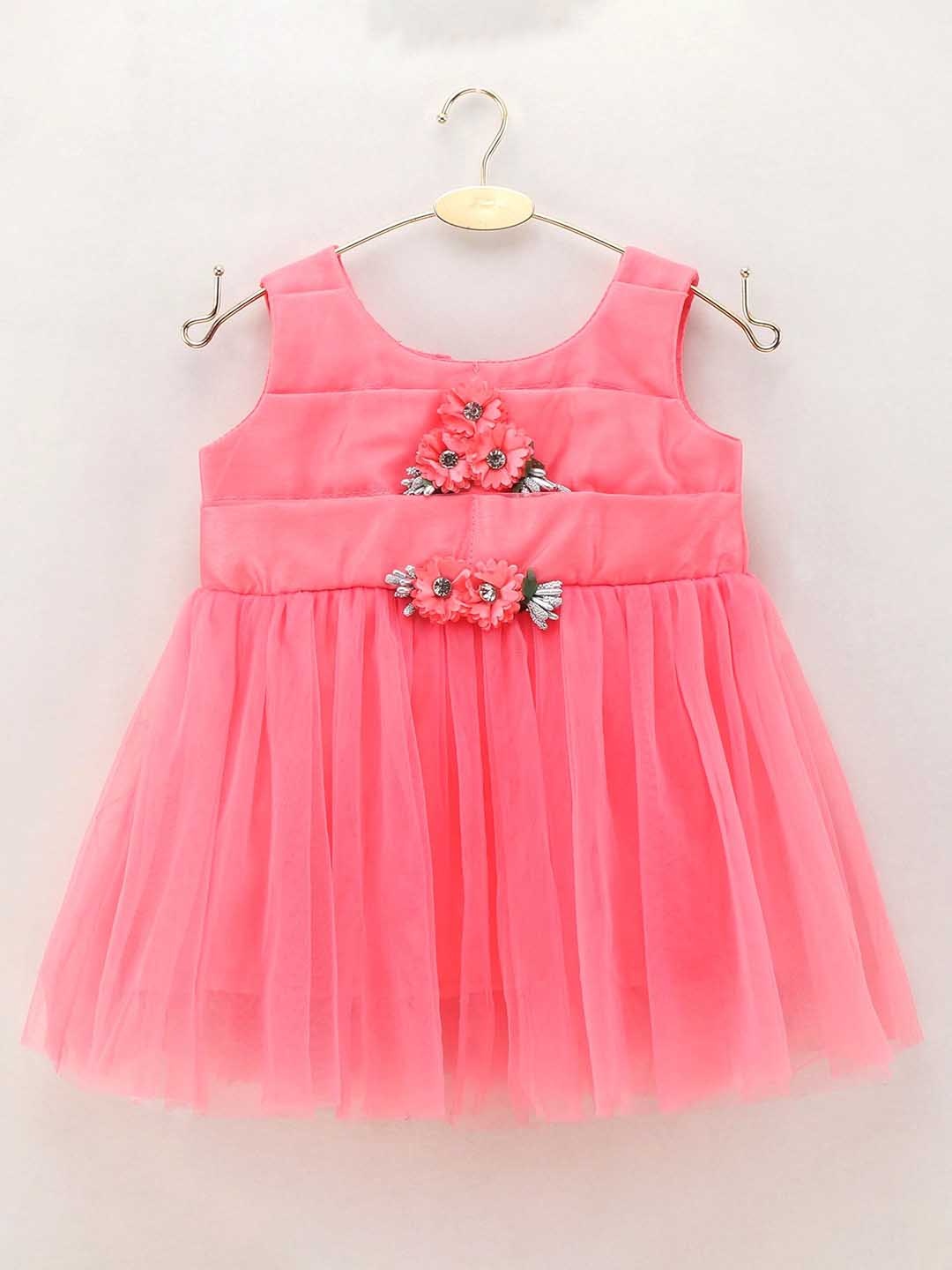 

Enfance Girls Round Neck Corsage Detailed Fit & Flare Dress, Pink