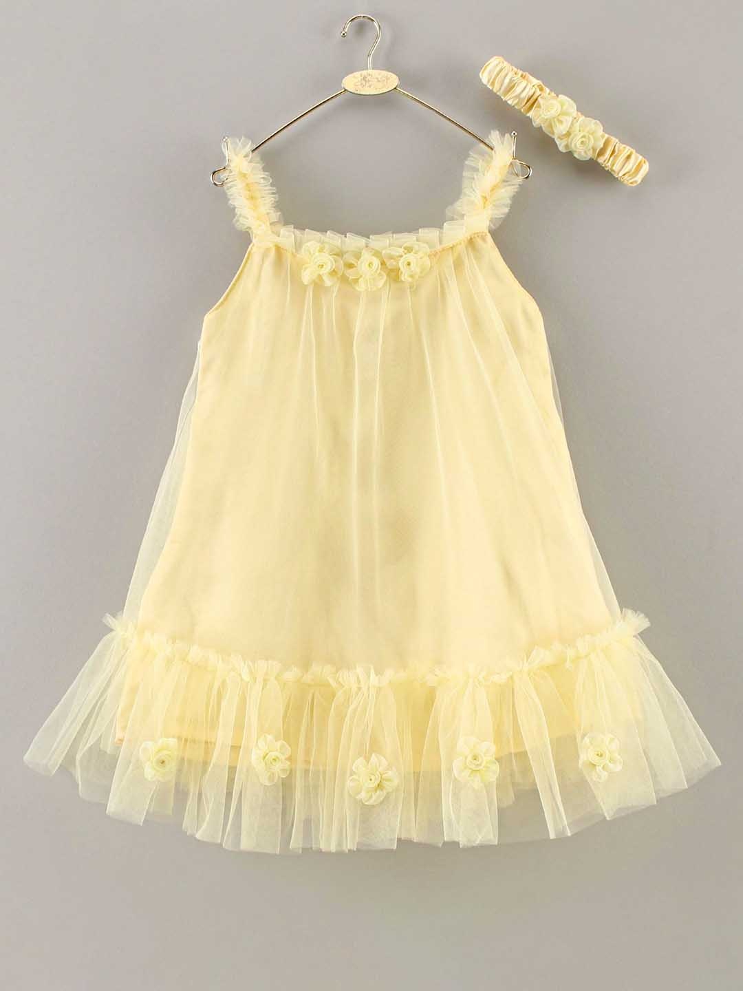 

Enfance Infants Shoulder Straps Ruffled Net A-Line Dress, Yellow