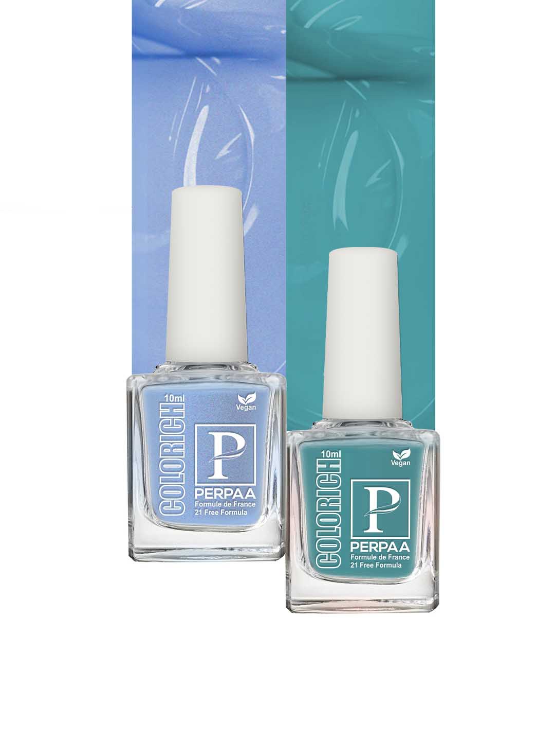 

PERPAA Set of 2 Colorich Vegan Nail Polish 10ml Each- Light Sea Green 05 & Texture Blue 07