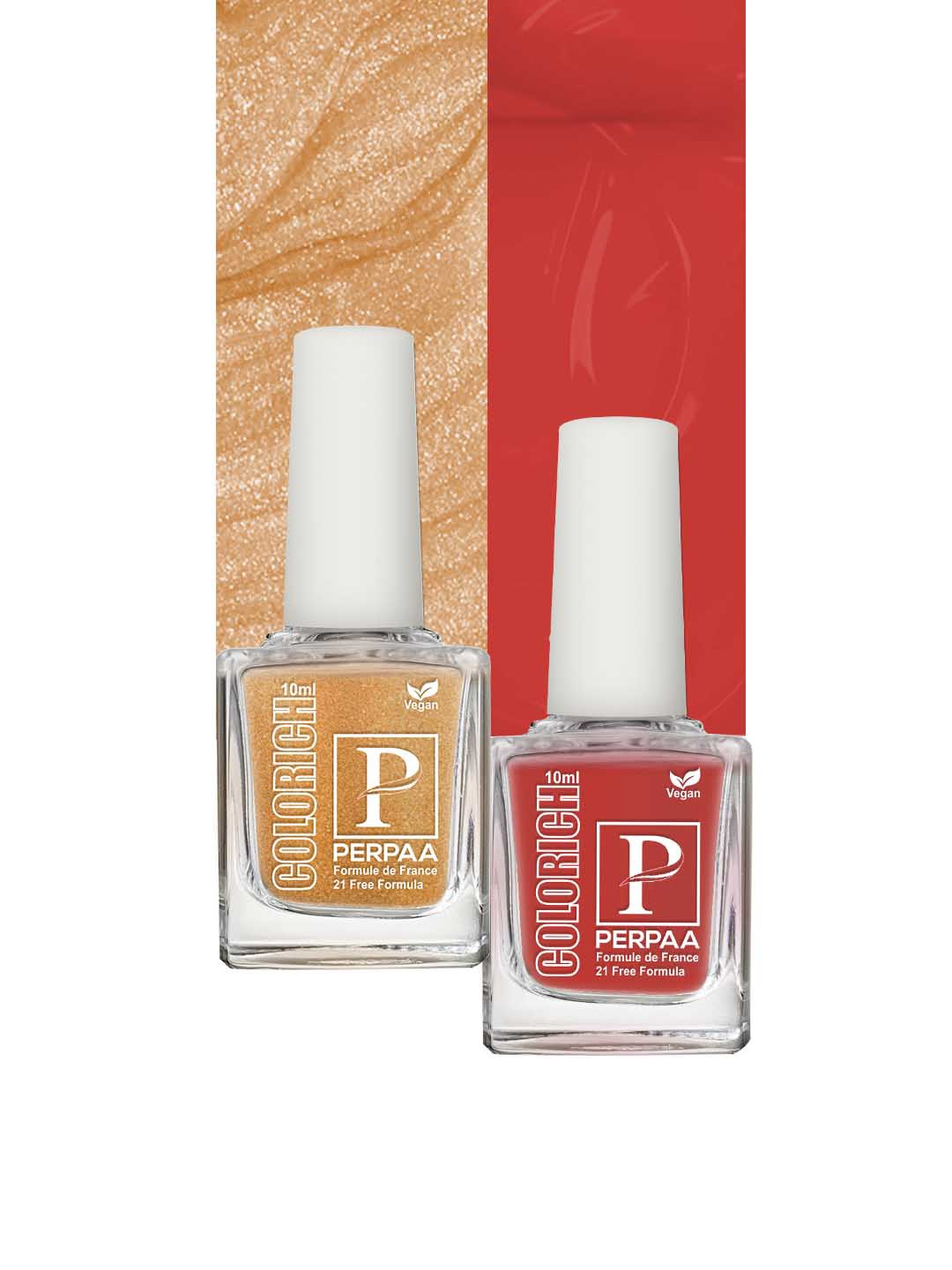 

PERPAA Set of 2 Colorich Vegan Nail Polish 10ml Each - Golden Bliss 10 & Bold Red 12