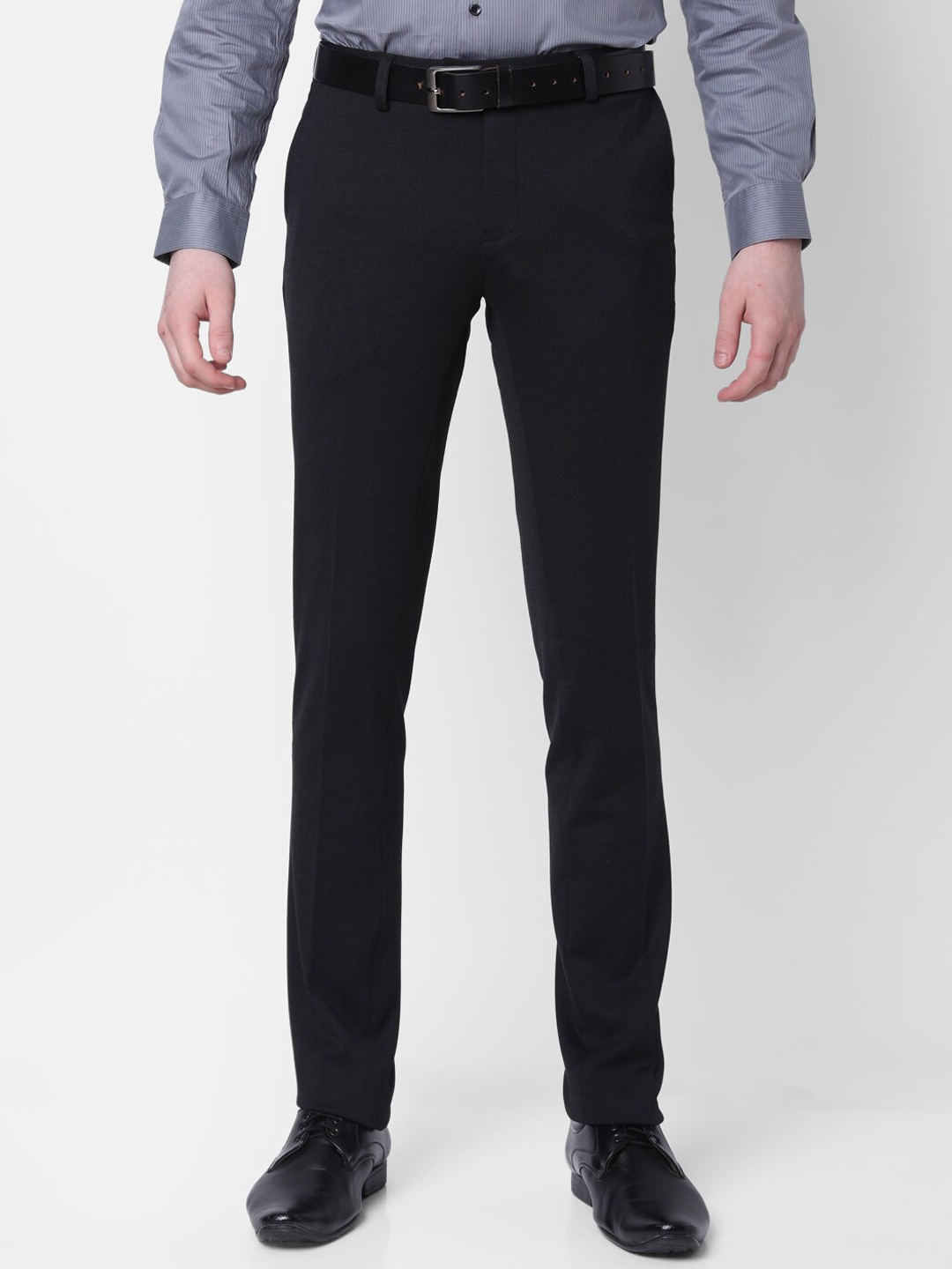 

J Hampstead Men Mid-Rise Slim Fit Formal Trousers, Black