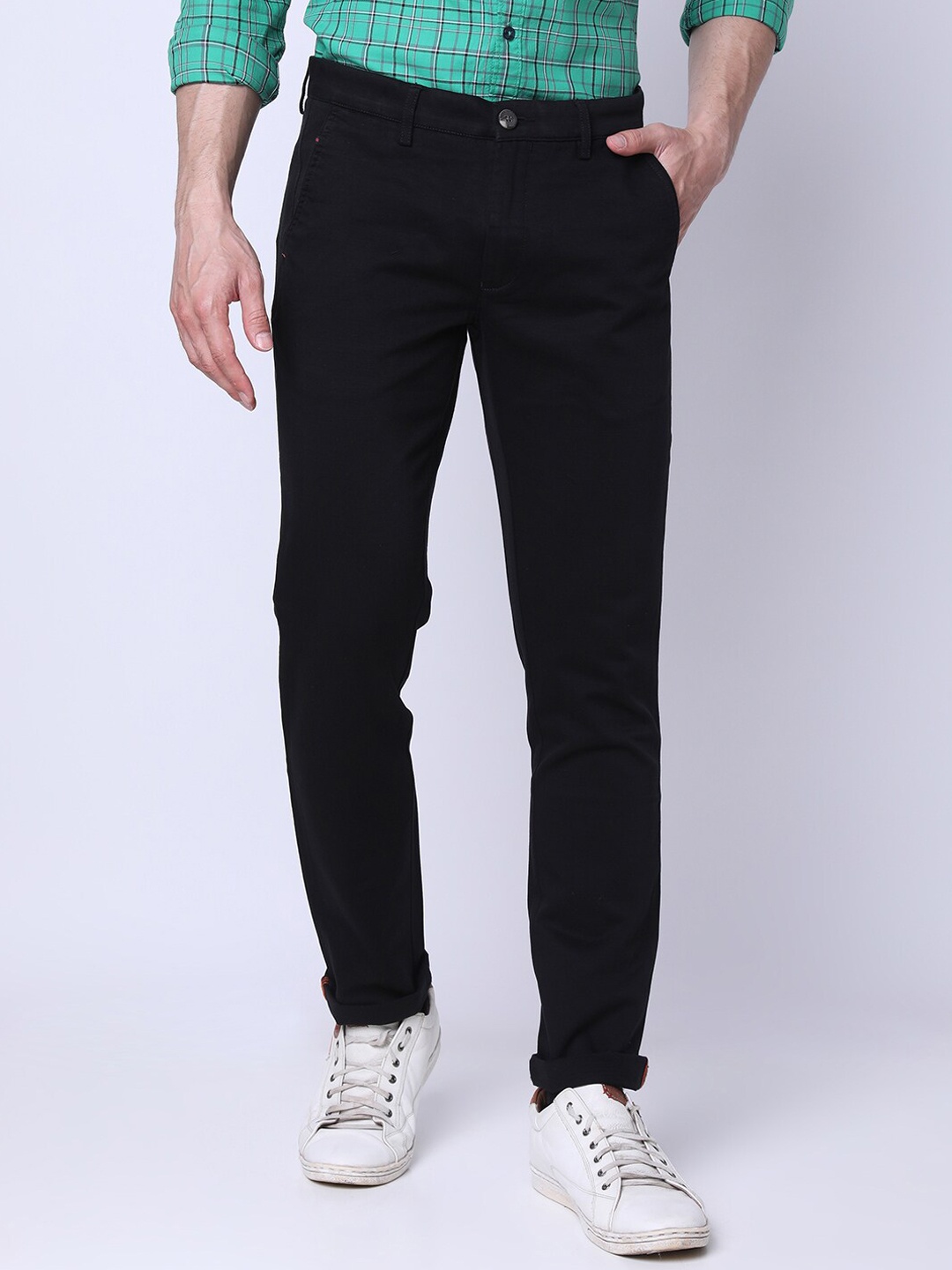 

J Hampstead Men Mid-Rise Slim Fit Cotton Formal Trousers, Black