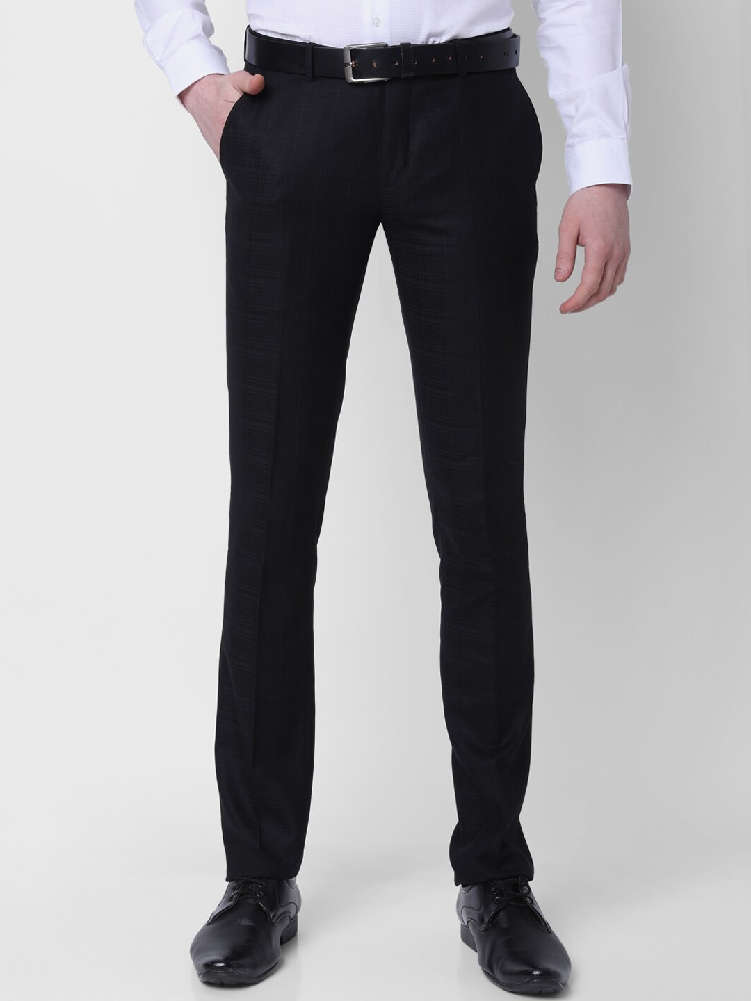 

J Hampstead Men Mid-Rise Slim Fit Formal Trousers, Black