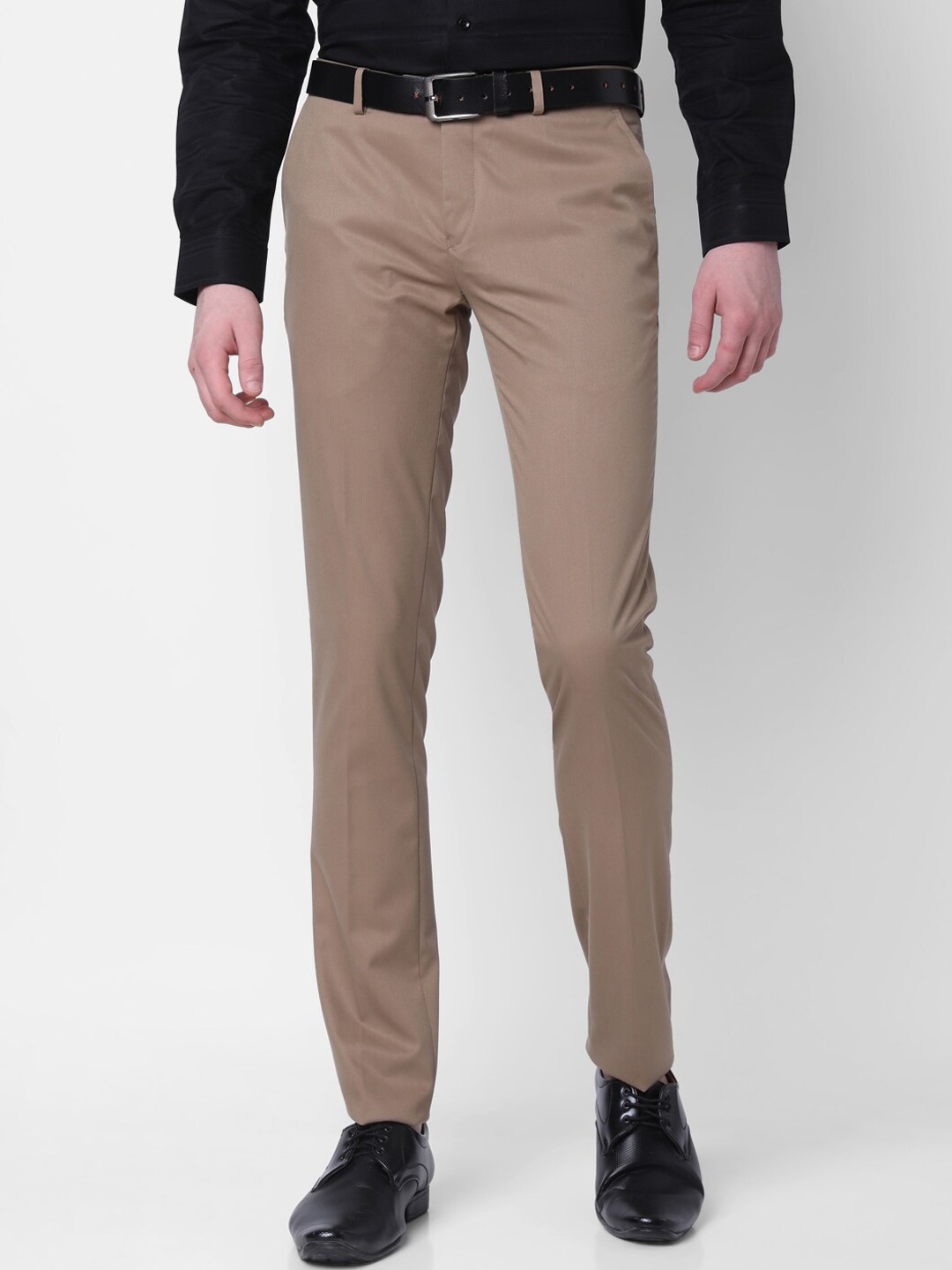 

J Hampstead Men Mid-Rise Slim Fit Formal Trousers, Khaki