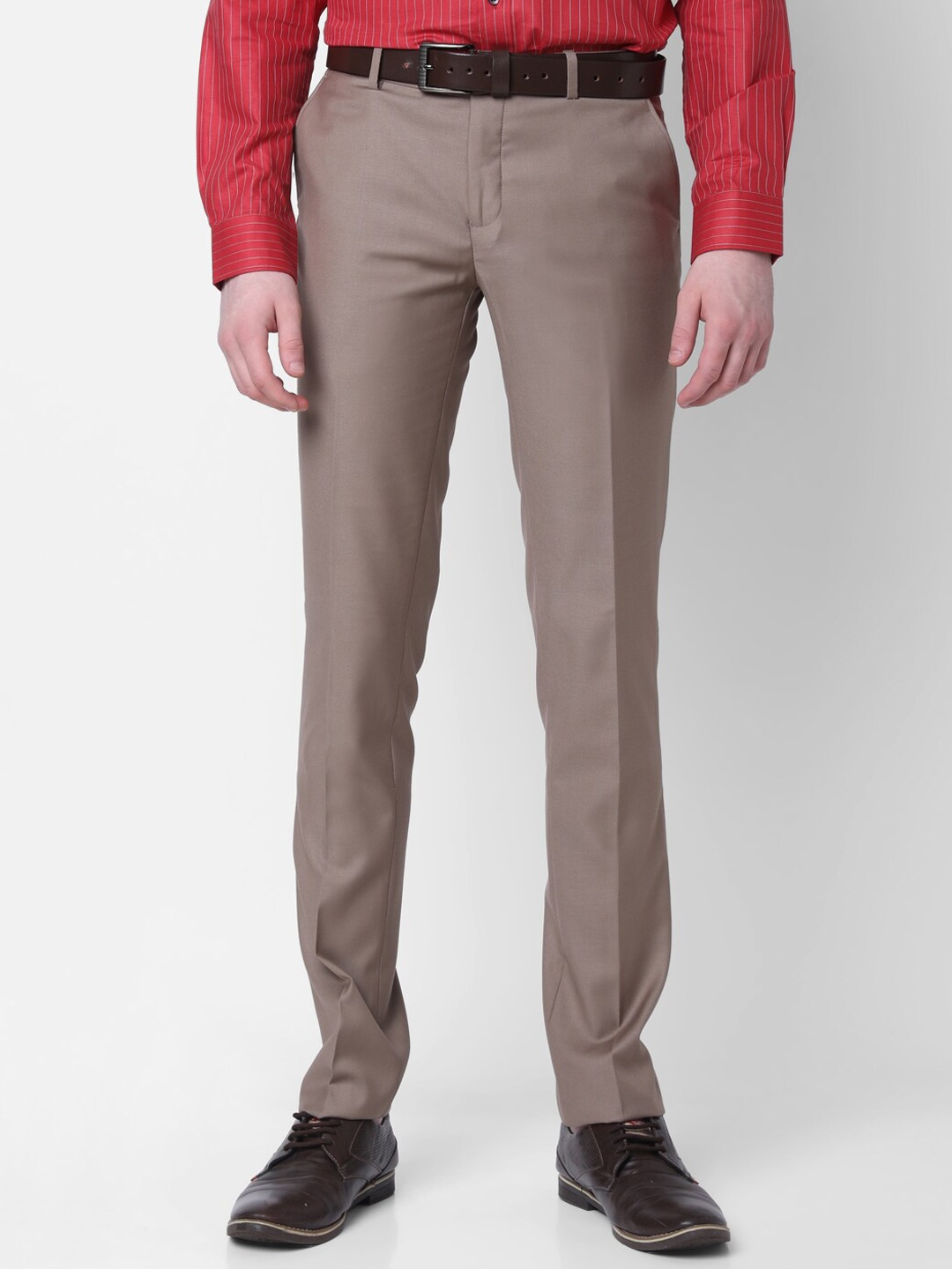 

J Hampstead Men Mid-Rise Slim Fit Formal Trousers, Khaki