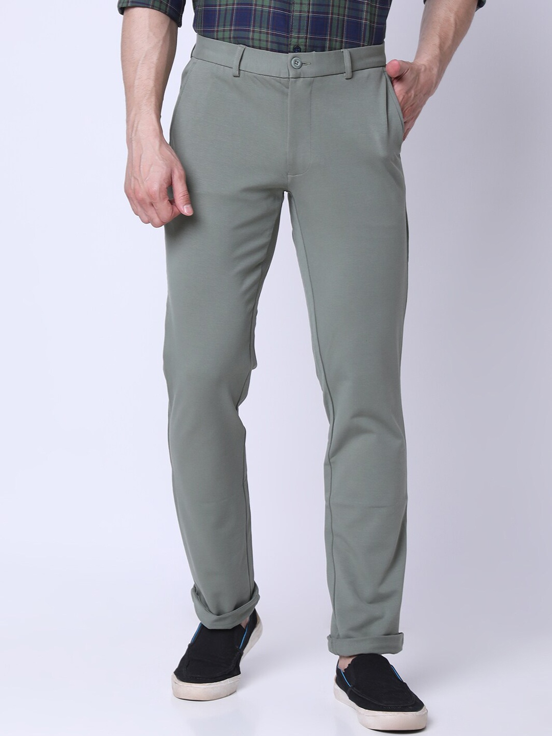 

J Hampstead Men Slim Fit Cotton Trousers, Green