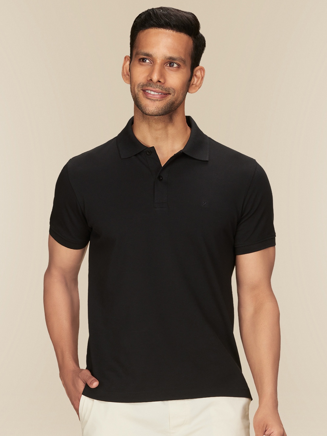 

XYXX Nova Intellieaze Pure Cotton Antimicrobial Polo Collar T-shirt, Black