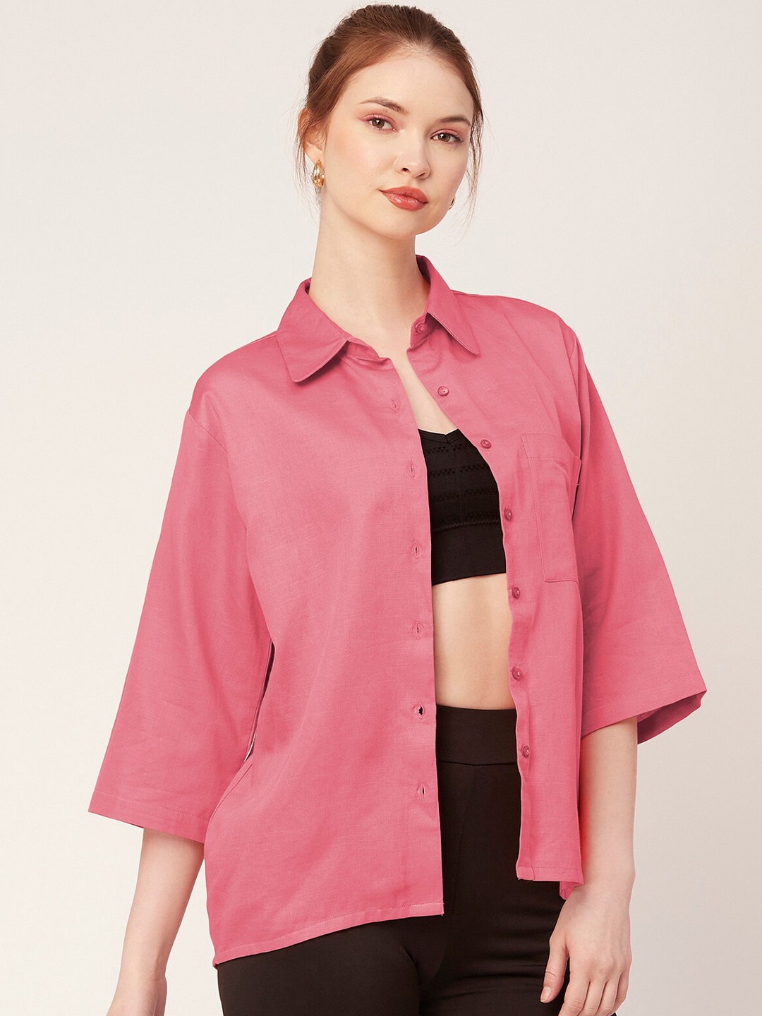 

Moomaya Classic Spread Collar Regular Fit Casual Shirt, Pink