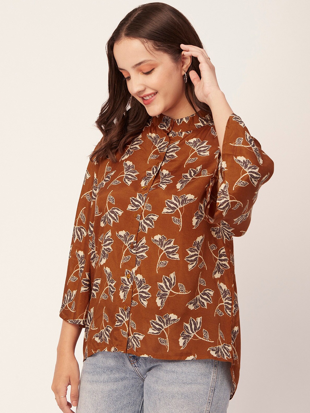 

Moomaya Classic Floral Printed Opaque Casual Shirt, Orange
