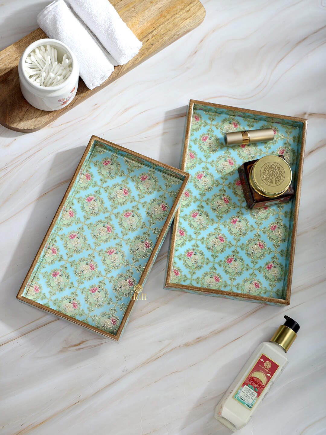 

DULI Blue & Beige 2 Pieces Printed Serving Trays