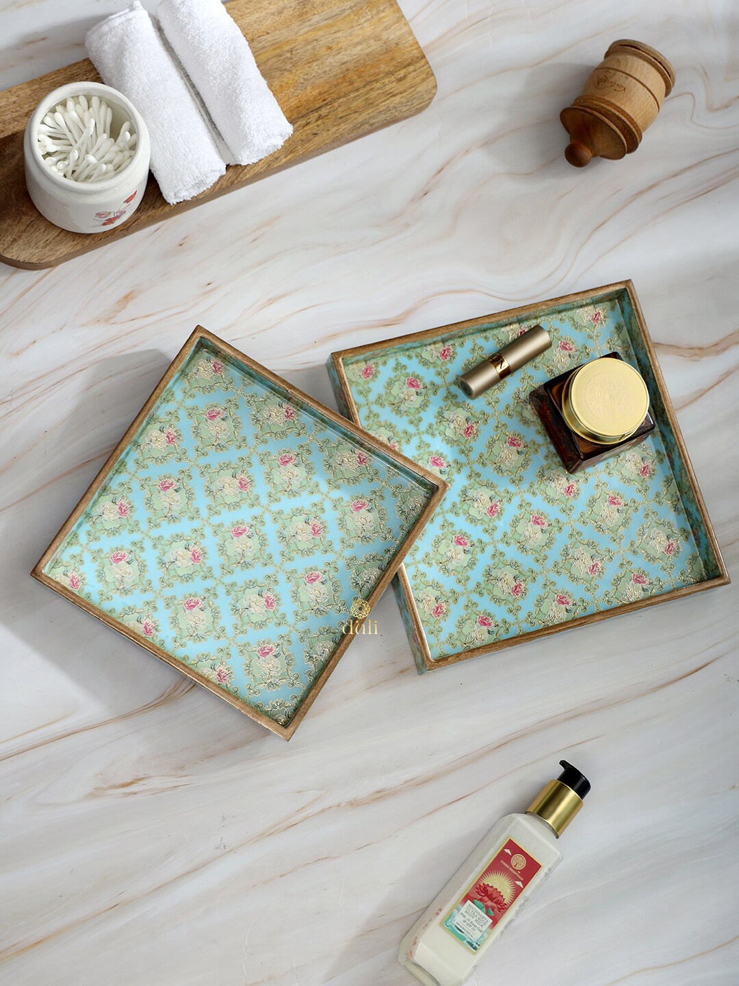 

DULI Blue & Beige 2 Pieces Printed Serving Trays