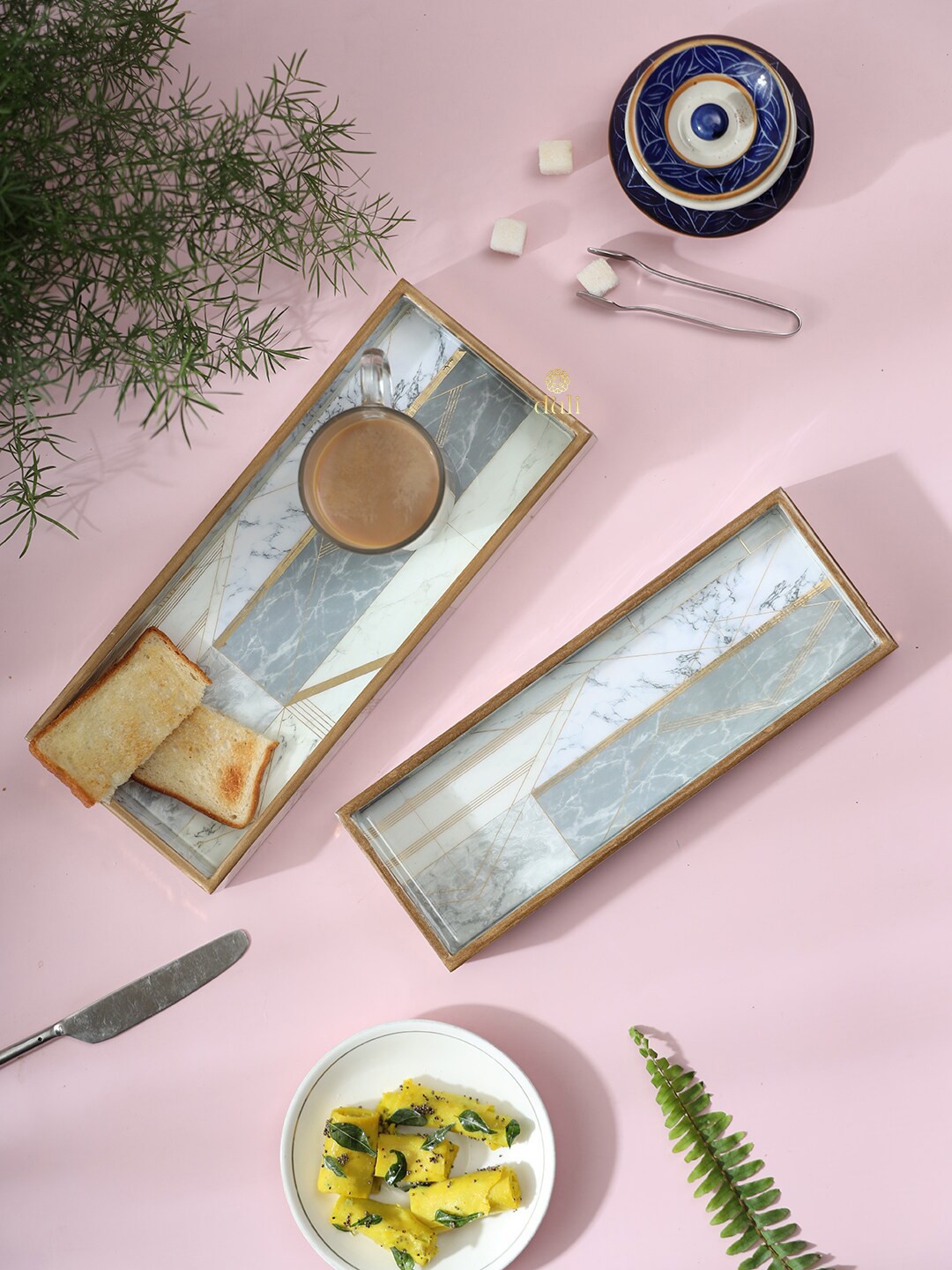 

DULI White & Grey 2 Pieces Printed Serving Trays