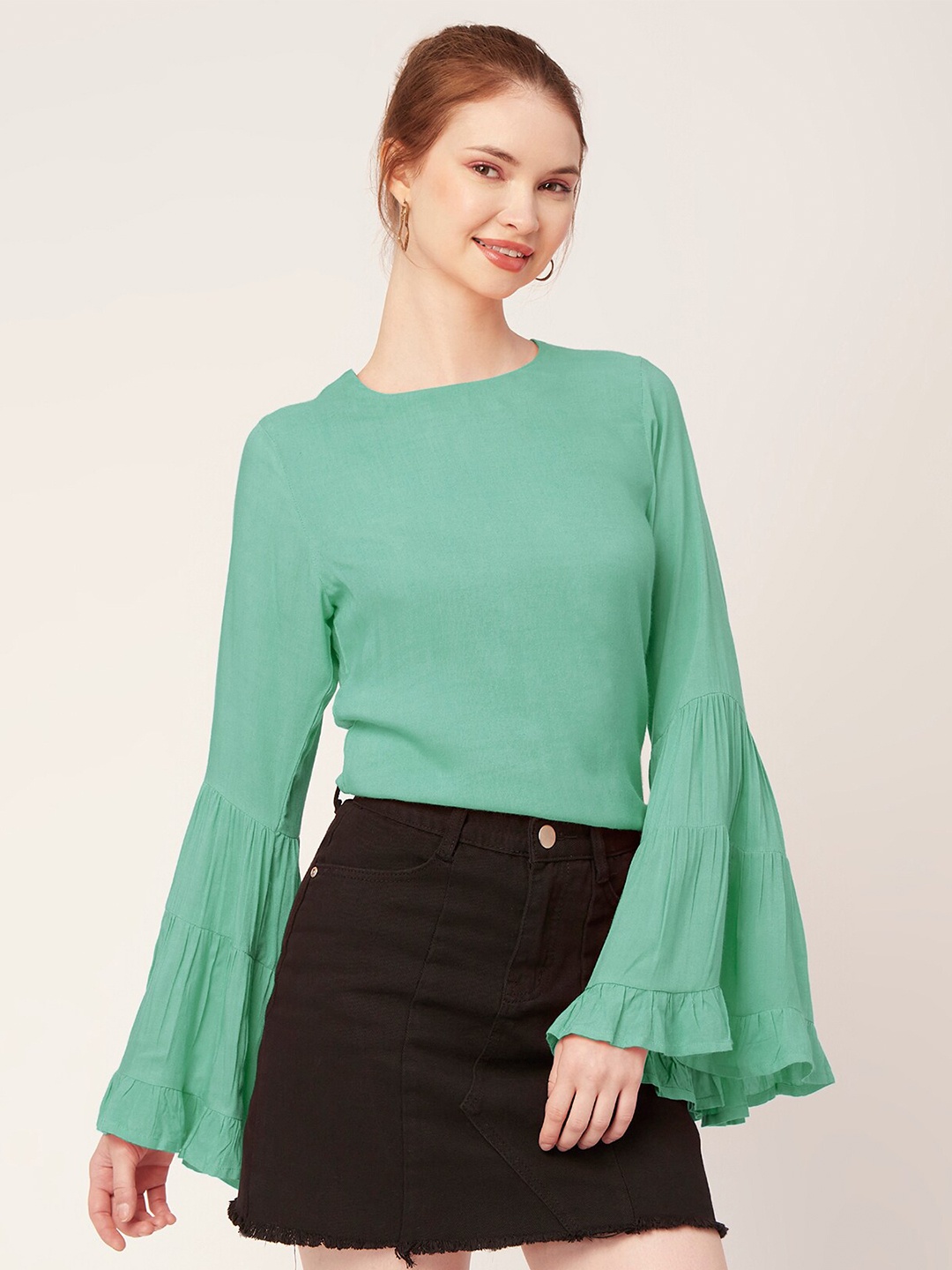 

Moomaya Casual Bell Sleeve Top, Green