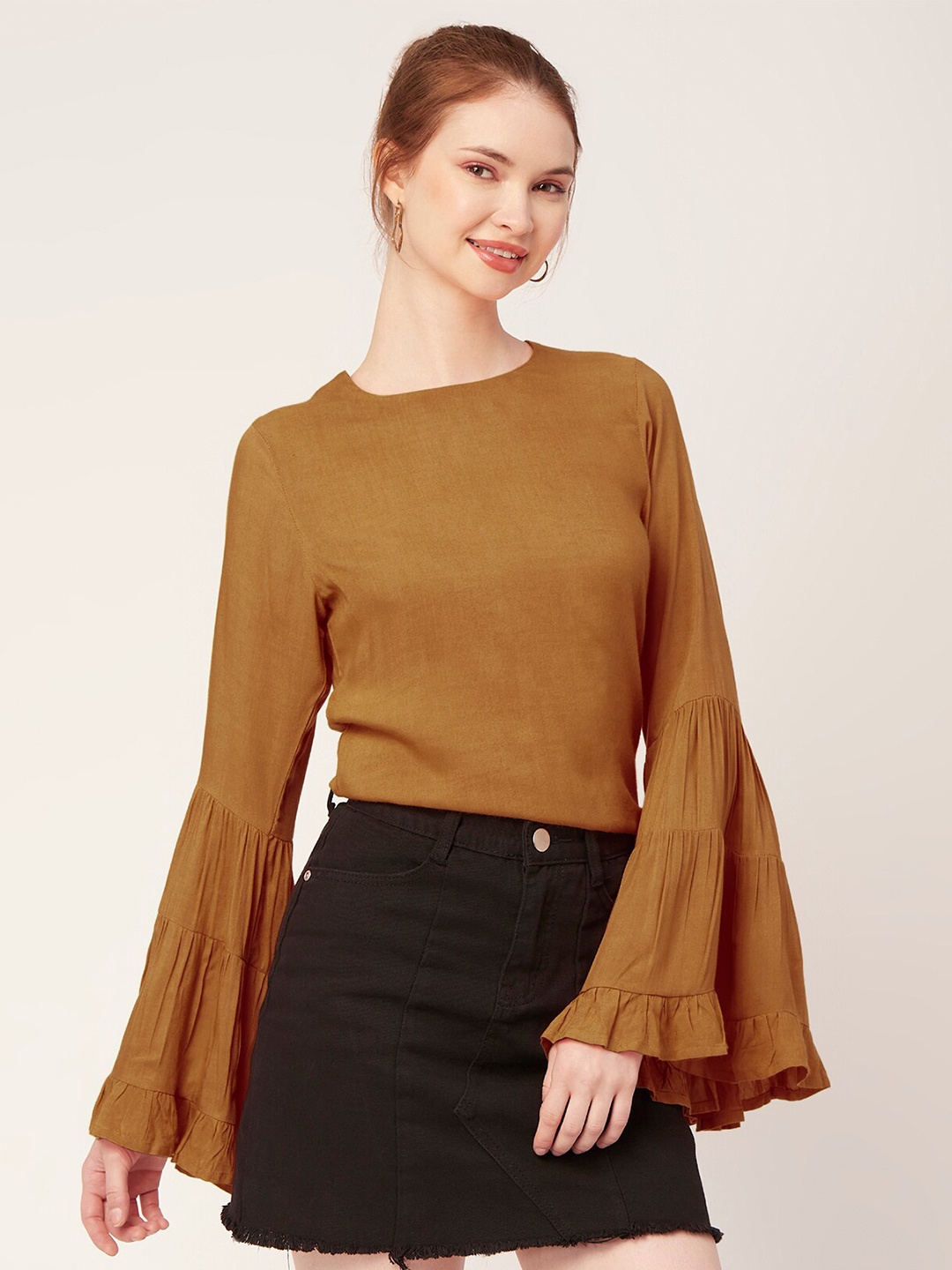 

Moomaya Bell Sleeves Regular Top, Brown