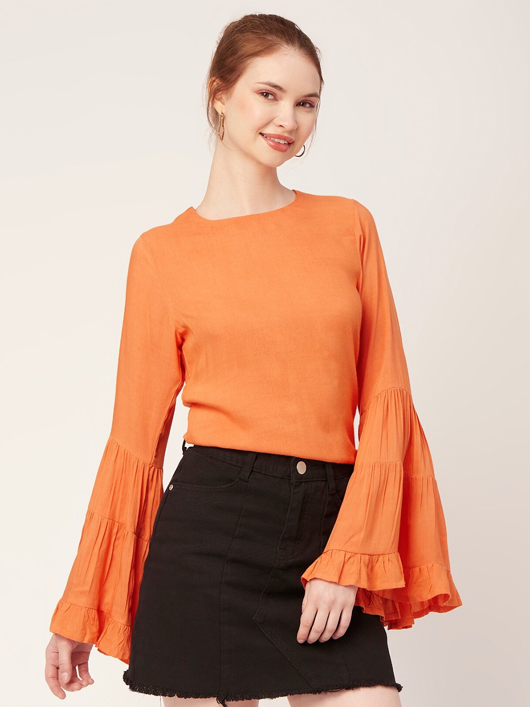 

Moomaya Round Neck Bell Sleeves Top, Pink