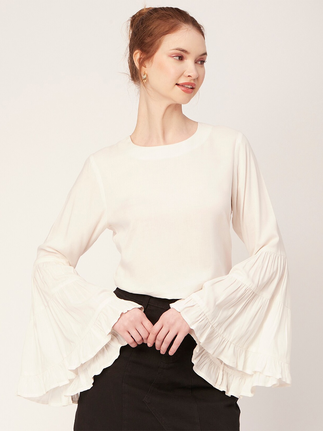 

Moomaya Casual Bell Sleeve Top, White