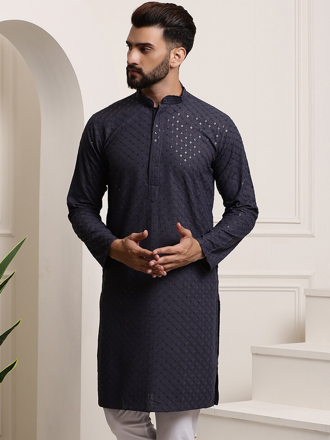 

SOJANYA Sequin Embellished Pure Cotton Kurta, Grey