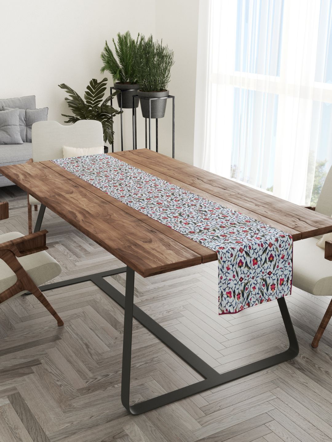 

Tasseled Home White & Red Indie Floral Printed Rectangular Table Runner