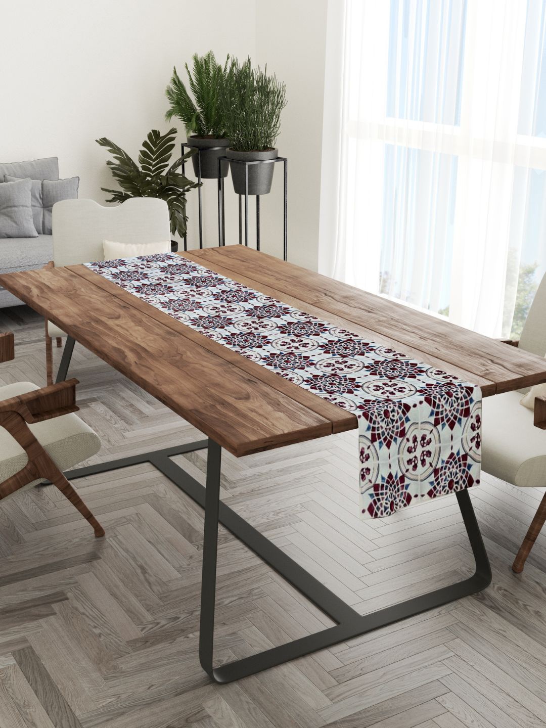 

Tasseled Home White & Red Tile Printed Rectangular Table Runner
