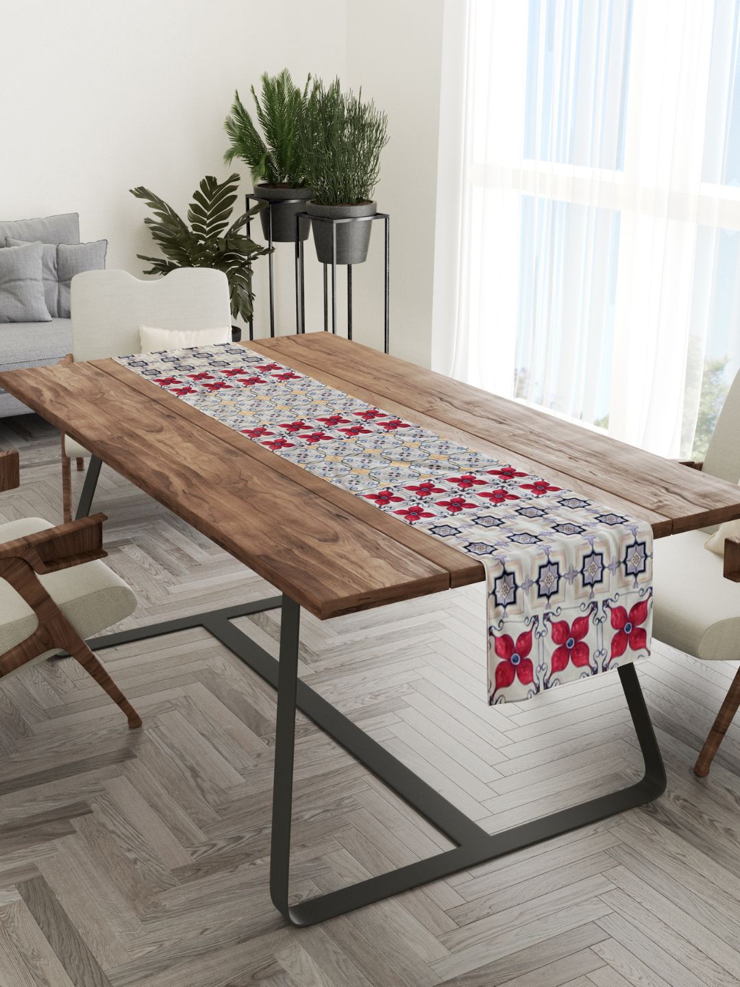 

Tasseled Home Cream-Colored & Pink Printed Rectangular Table Runner