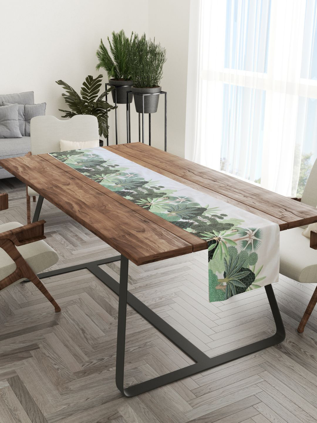 

Tasseled Home White & Green Forest Printed Rectangular Table Runner
