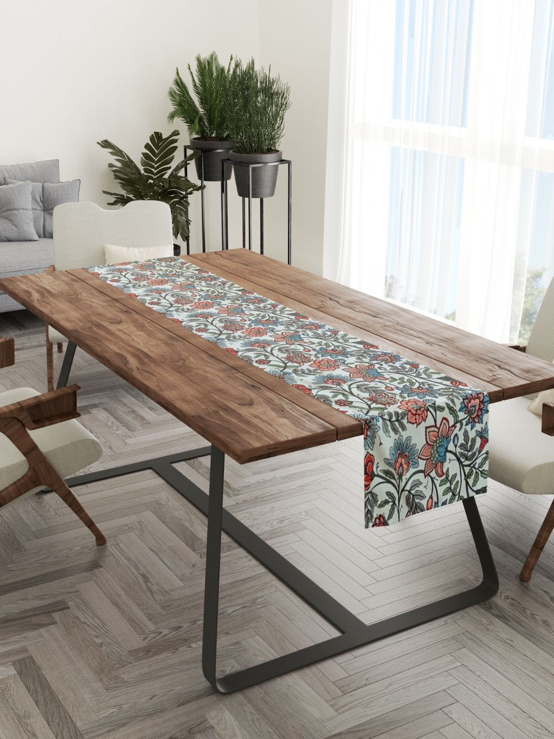 

Tasseled Home White & Red Jacobean Printed Rectangular Table Runner